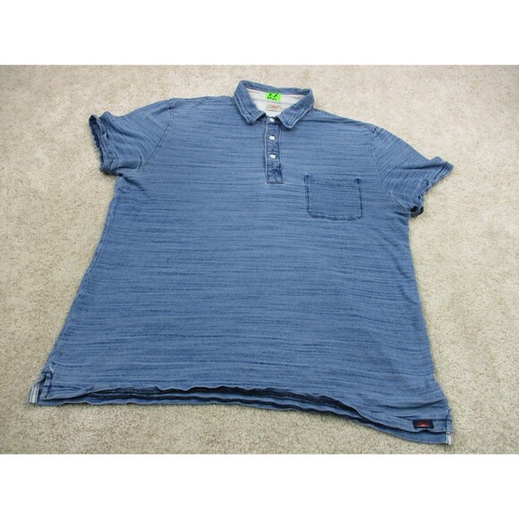Faherty Polo Shirt Mens Extra Large XL Blue Indigo Dyed Cotton Short Sleeve * - Picture 2 of 12